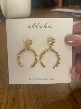ettika Gold-Plated Crescent Hoop Earrings with Crystal Studs